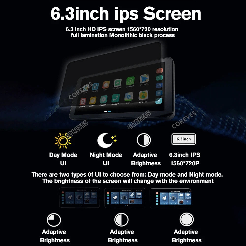 COREYES A600 6.3 inch Portable Motorcycle LCD Display GPS Dustproof IPX7 Waterproof For Wireless Apple CarPlay Android Auto