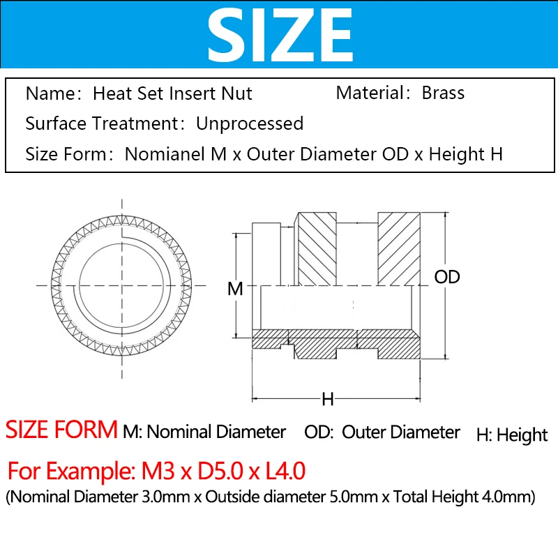 Rosca de Latão Recartilhado Heat Conjunto Insert Nuts Kit de Sortimento para Hot Melt Inconjunto Plástico M2-m6 - Imagem 2