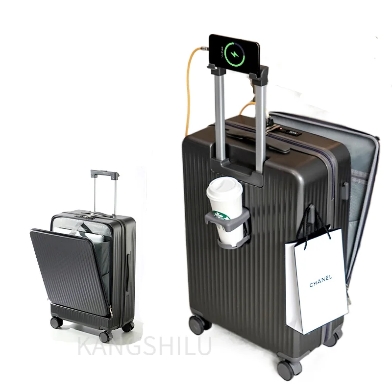 Travel Suitcase With Wheels 18''20''22''24''26''-Inch Front Open Suitcase New Multi-Functional Password Suitcase Trolley Case