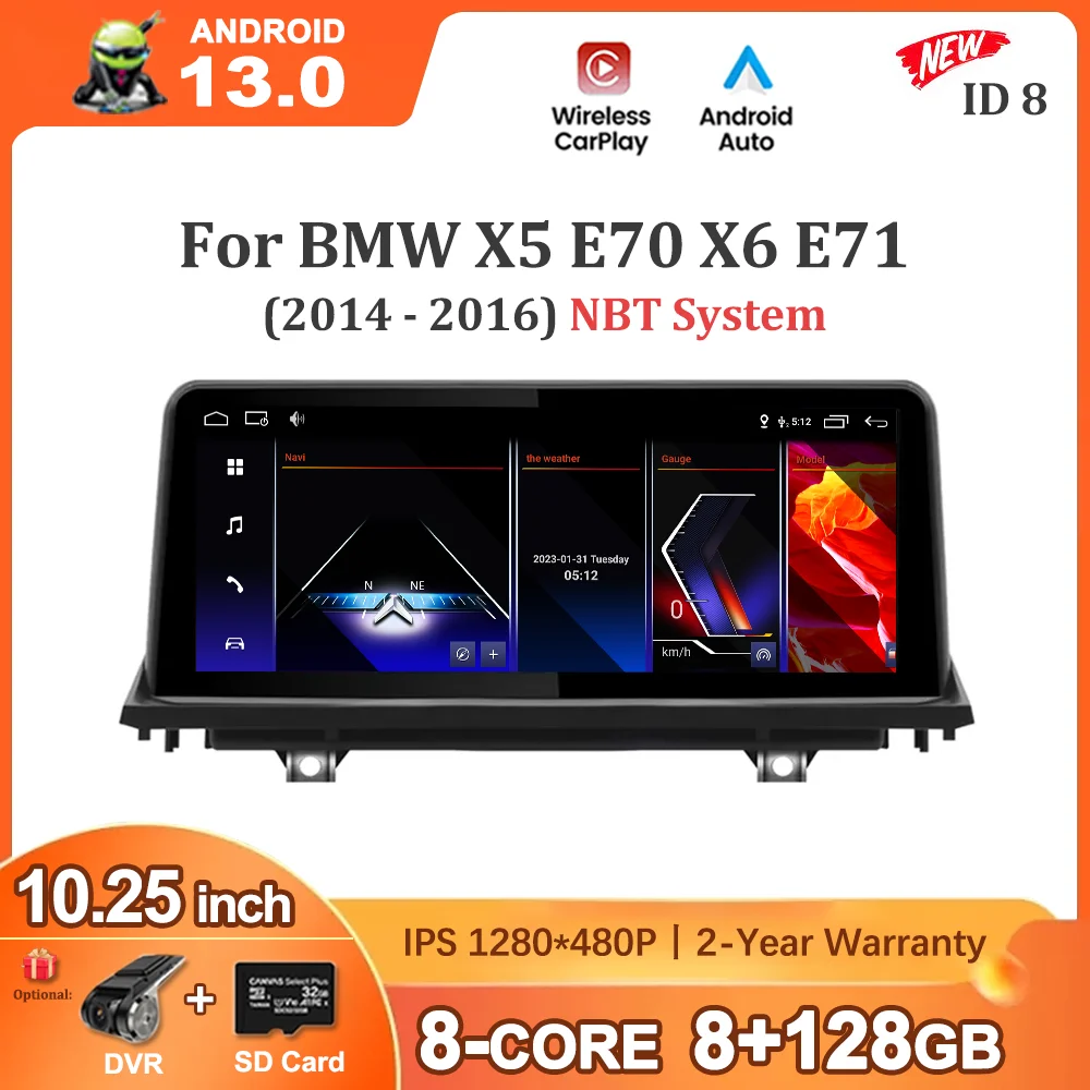 

Автомобильный мультимедийный видеоплеер для BMW X5 E70 X6 E71 2014 - 2016 NBT система LHD RHD Android 13 GPS экран стерео WIFI инструменты для Carplay