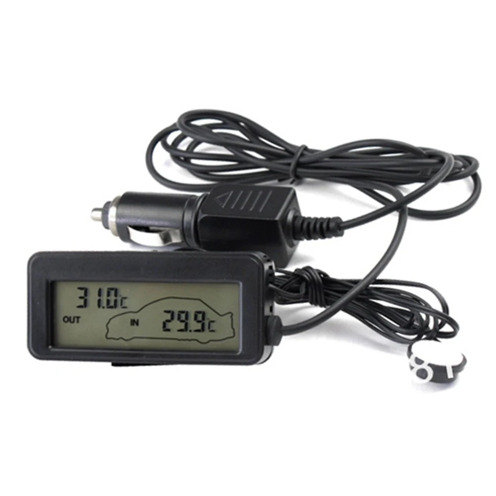 Auto coche LCD pantalla digital interior al aire libre termómetro medidor  con cable 4.9 ft termómetro de coche con cable negro