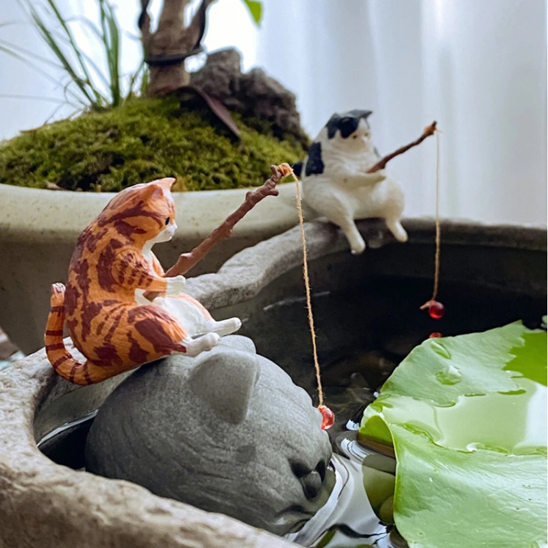 Creative Aquarium Decoration 8 Style Small Fishing Cat Aquarium Accessories Landscaping Ornament Fish Tank Accessories DIY