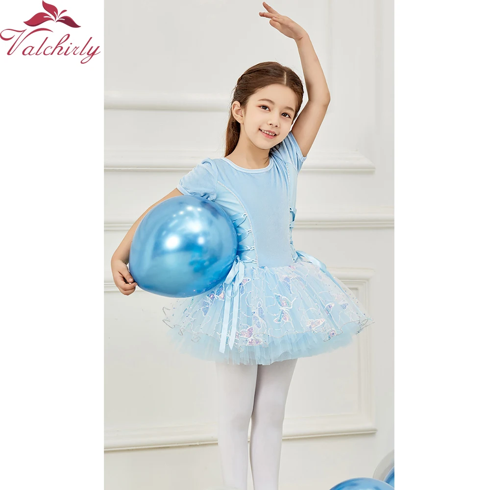 Robe de Ballet à Manches Courtes pour Fille, Tutu Bleu, Justaucorps  Classique, Costume de brev, Vêtements d'Hiver pour Enfant - AliExpress