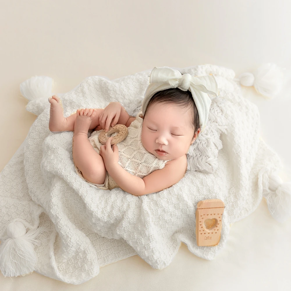 Knitted Baby Blanket with Tassels Newborn Photography Props Knit Throw Fringe Soft Blanket for Baby Accessories Newborn Backdrop 2