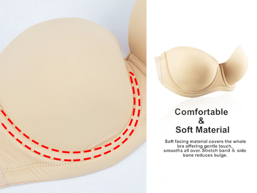 Sheroine Plus Size Strapless Push Up Bra, Underwire Multiway Full Coverage Lightly Padded Bras for Large Breasts Support Comfort