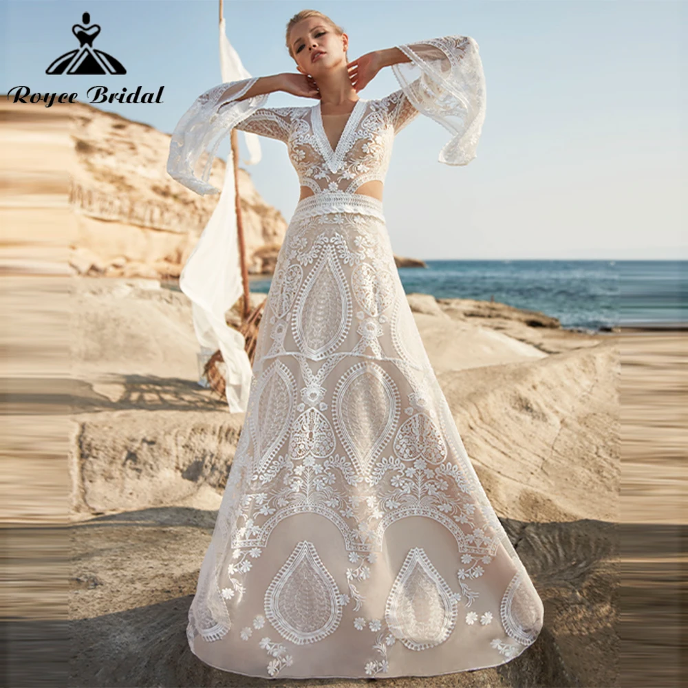 2025 beach wedding dresses Casual Simple Flowy Beach Wedding Dresses Deep V Sleeveless