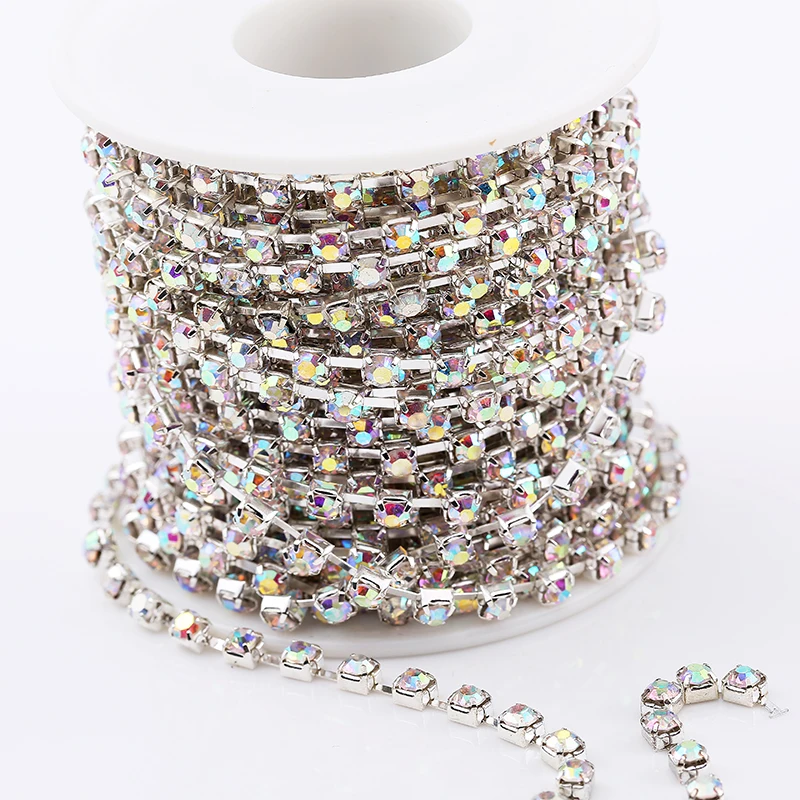 상위 등급 SS6-SS38(2mm-8mm) 스파 스 클리어 크리스탈 라인 석 컵 체인 슬리버/골드 크리스탈 AB 라인 석 체인 트림 장식