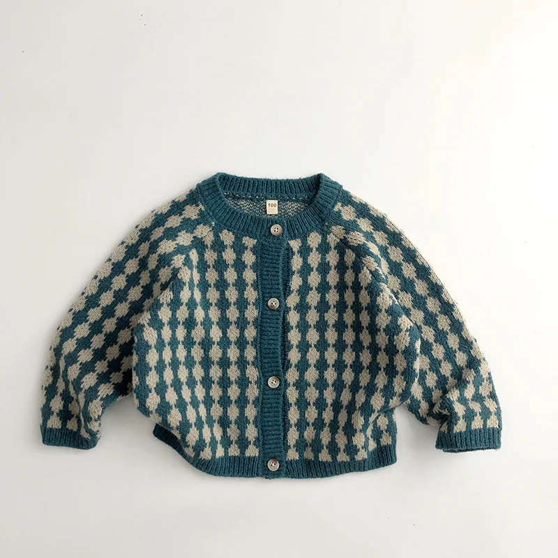 Kids Plaid Knit Cardigans Sweaters