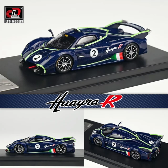 LCD In Stock 1:64 Huayra R Blue Carbon Fiber Diecast Diorama Super Car Model Collection Miniature Carros Toys