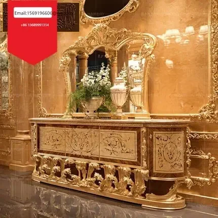 

Deluxe European sideboard Italian solid wood carved gold foil locker villa restaurant decoration cabinet