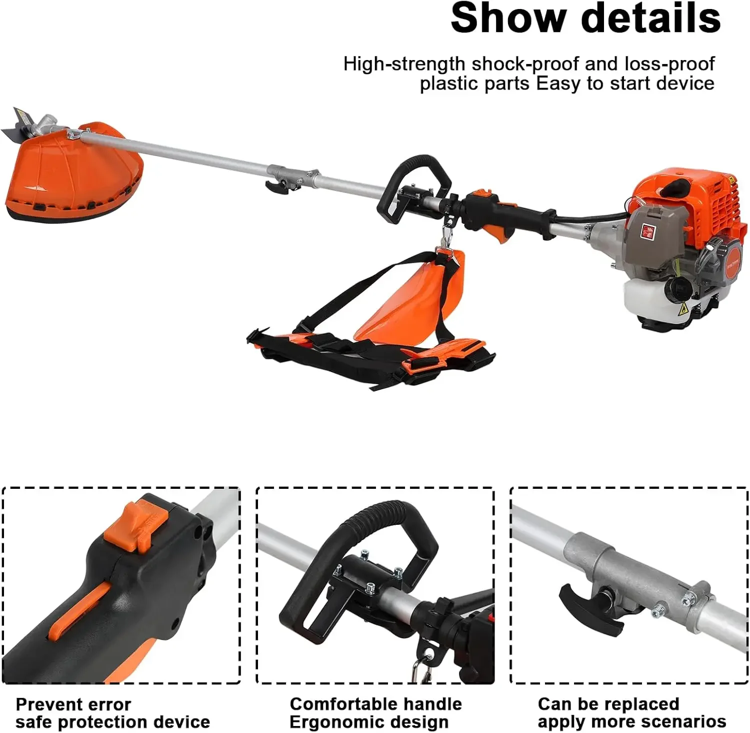 5 in 1 Multifunctional Lawn Mower,52CC Gas Weed Trimmer,Cordless Weed Wacker,Cordless Hedge Trimmer & Grass Edger,2-Stroke Brush 6