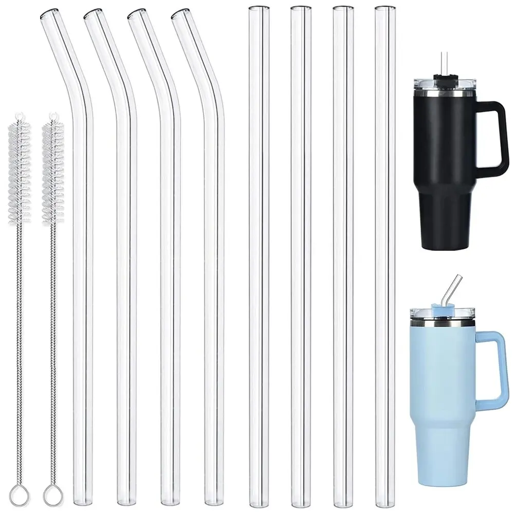 4-8 pcs  12-inch straws for Stanley cups, suitable for 40-20 oz cups, reusable straws, and gift complimentary cleaning brushes