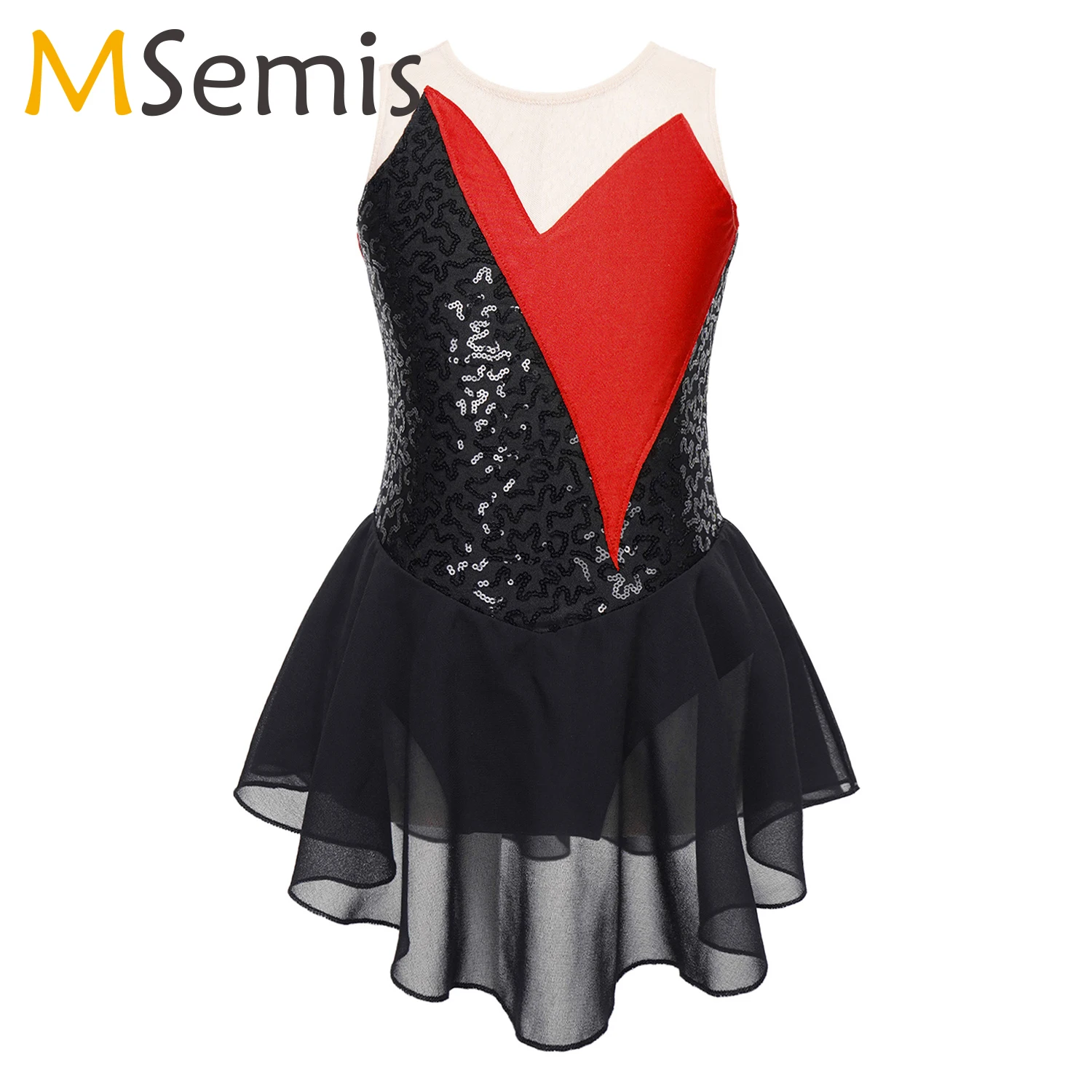 

Kids Girls Sequins Ballet Gymnastics Leotard Dress Figure Skating Dress Ice Skating Clothes Dance Competition Stage Costume