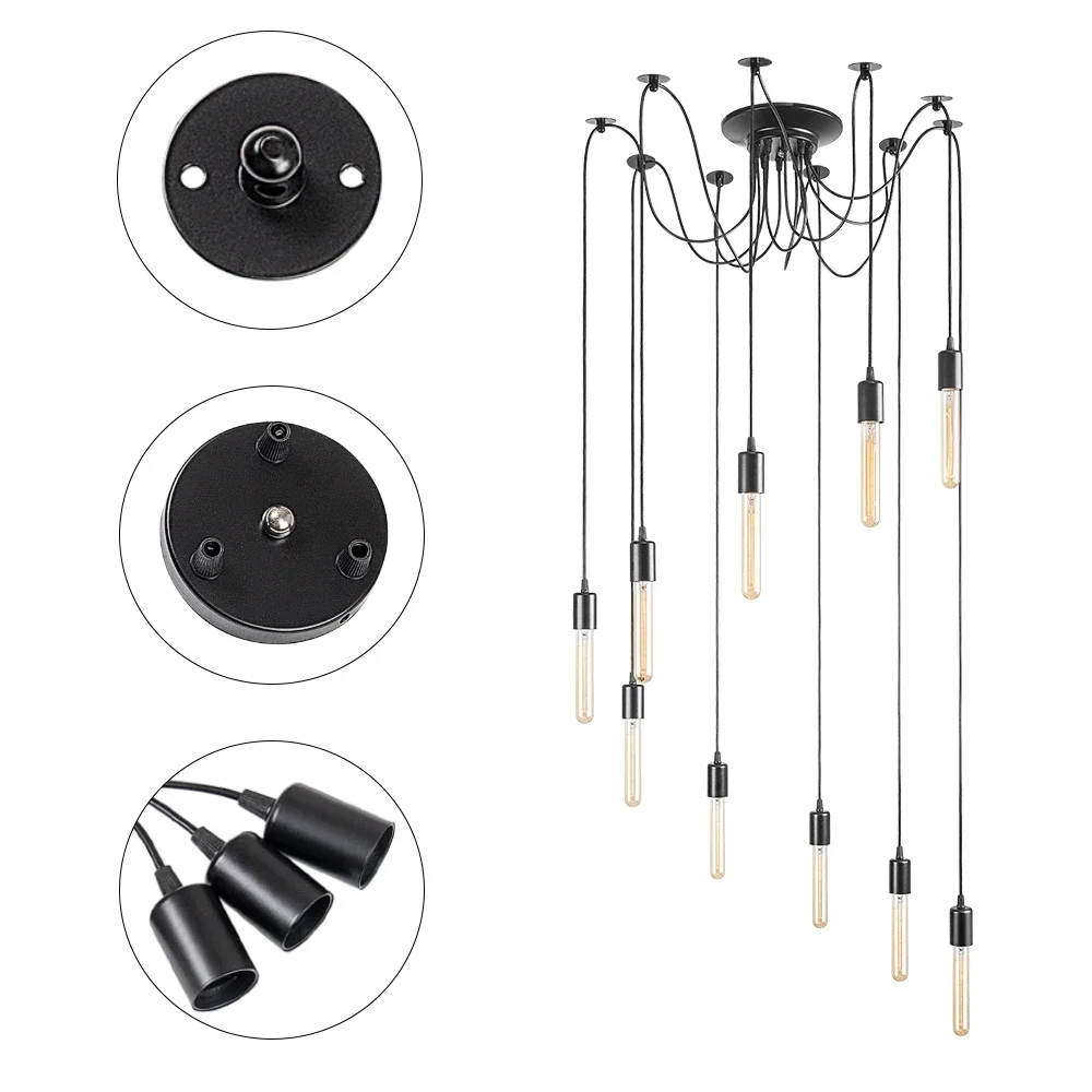 Black Spider chandelier Modern Nordic Retro Edison bulb lamp loft decoration adjustable spider ceiling lamp fixed E27