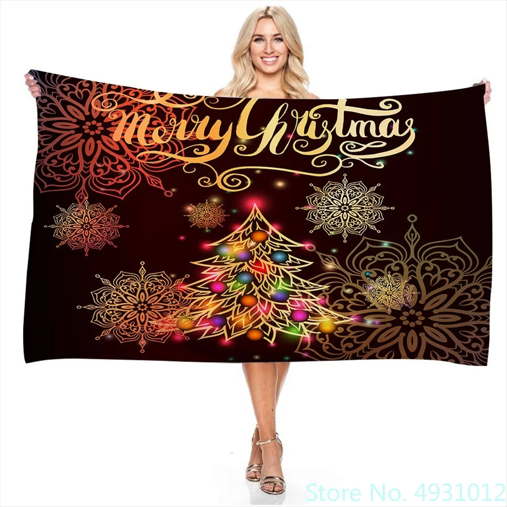 

2023 Santa Claus Merry Christmas Quick Dry Beach Towel Microfiber Face Washcloth Swim Surfing Bath Towels Bathroom Decor