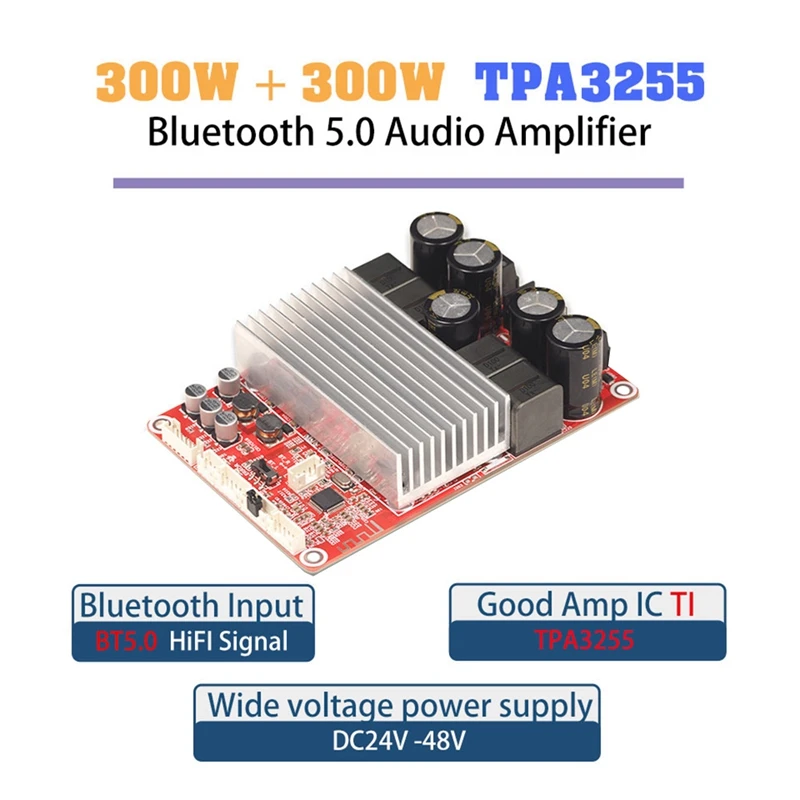

DC24-48V TPA3255 2*300W 2.0 Channel Stereo Bluetooth 5.0 Hifi Audio Amplifier Board