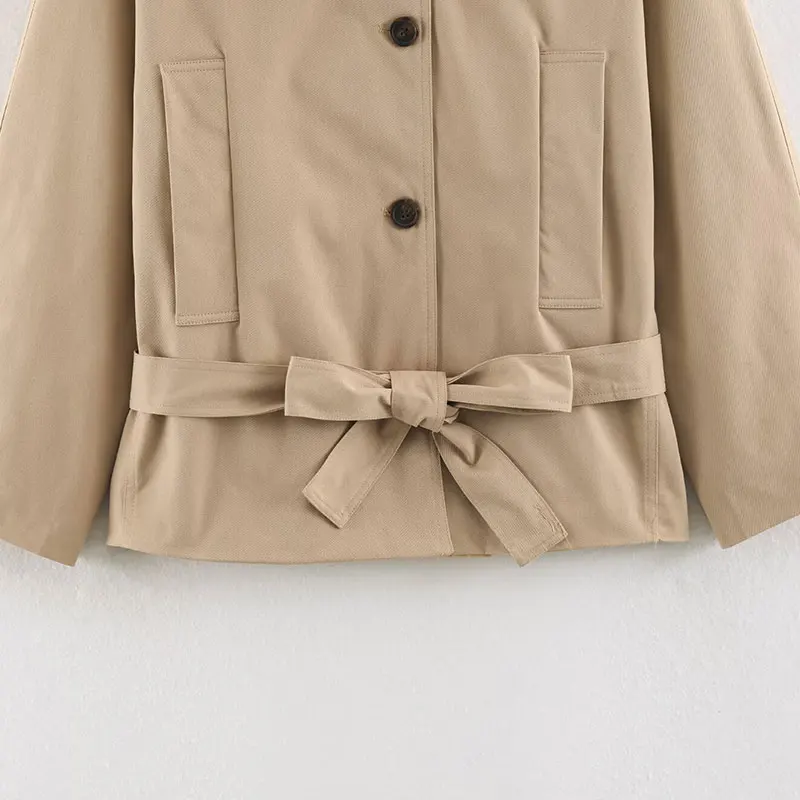 TFAFXY 2026 Nouveaux Manteaux Décontractés Chic pour Femme, Vestes Unies à Col Rabattu et Manches Longues, Coupe Ample avec Ceinture, Tendance Automne