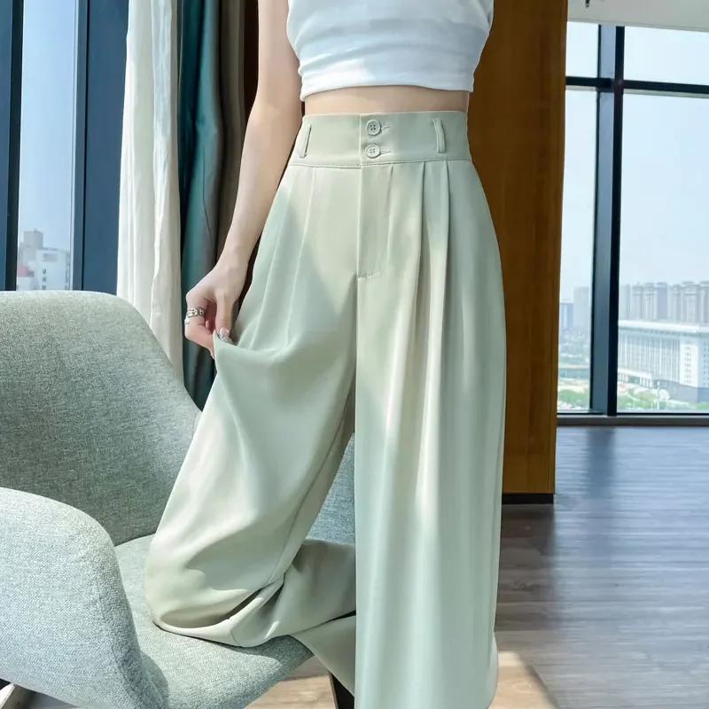 White High Waist Button Wide Leg Trousers