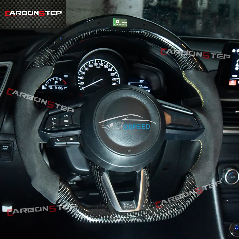 스웨이드 가죽 탄소 섬유 LED 스티어링 휠, 마쓰다 3 6 RX8 RX7 Axela MX5 RX4 CX5 CX3 BT50, 스포츠 레이싱 카 단조 가열
