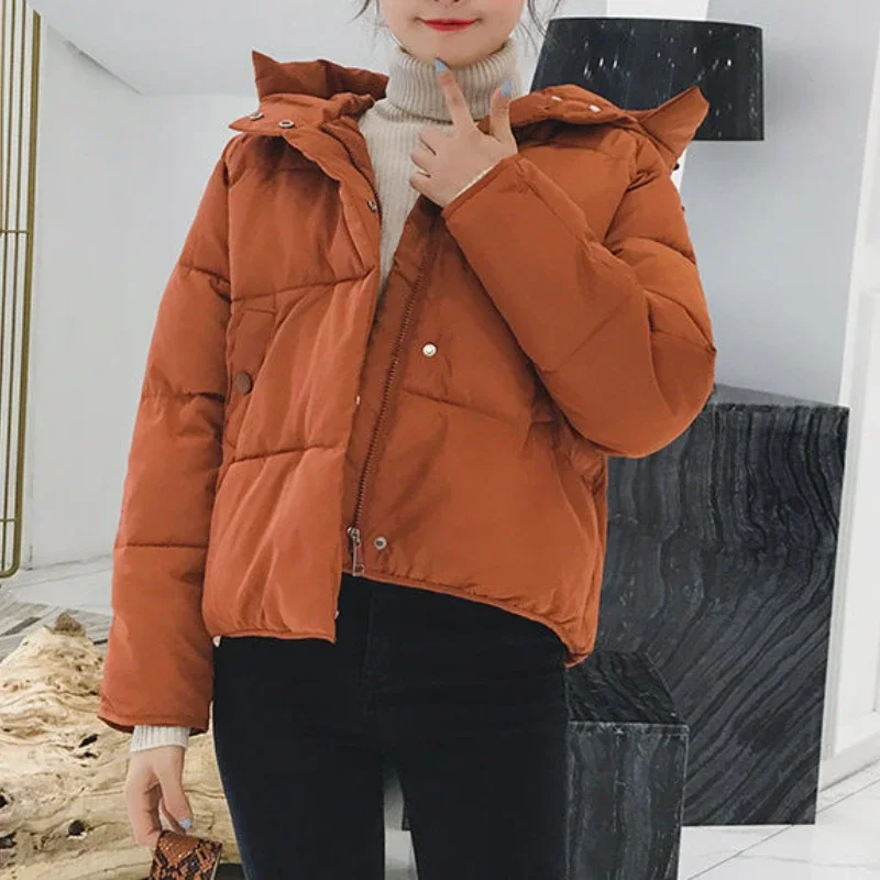 

Women Warm Solid Thick Down Jacket Cotton Padded Winter Hooded Parkas Female Coats Casual Fashion Student Loose Snow Outwear New