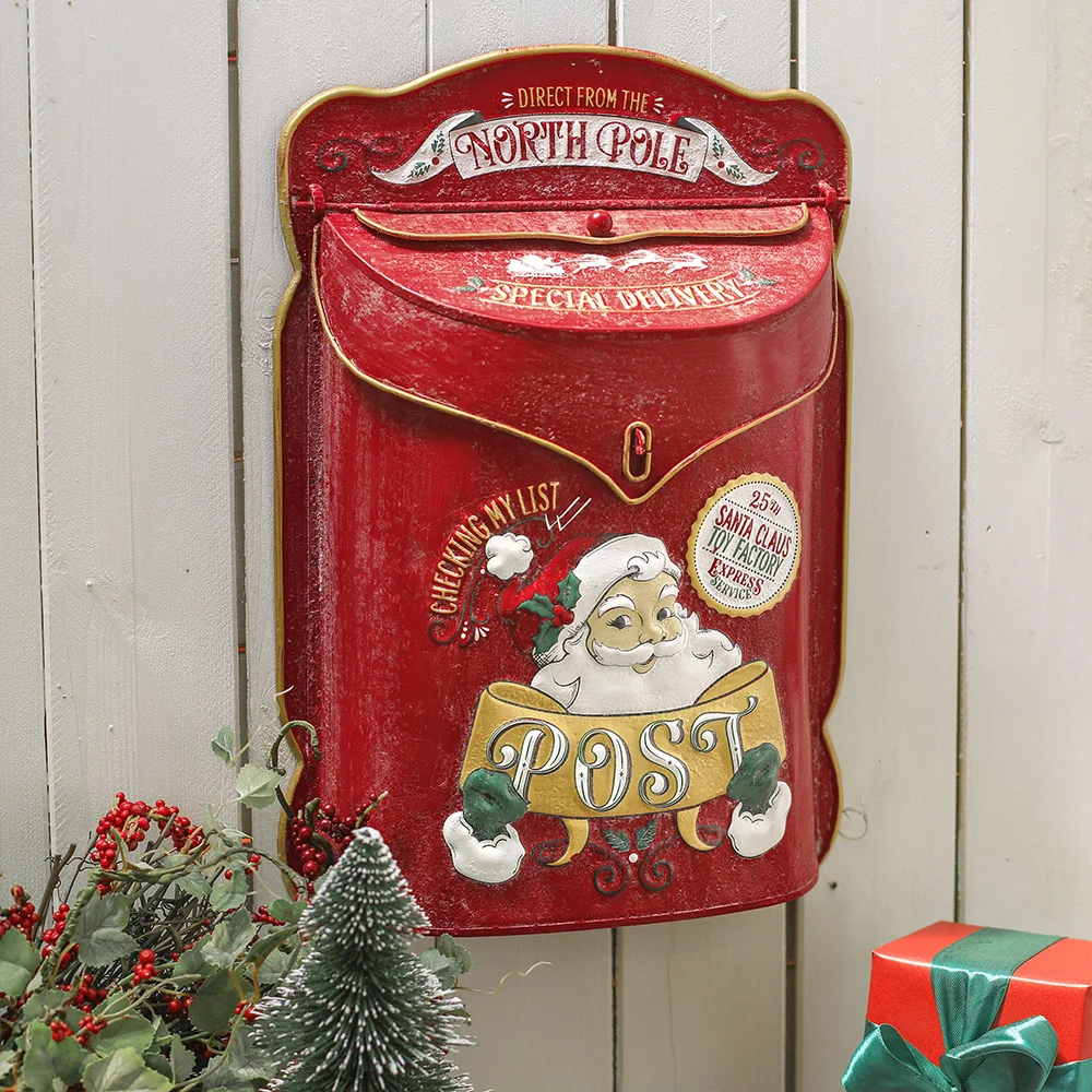 Christmas Gift Box Metal Wall Mounted Containers Tinplate Gift Holiday Party Supplies Tank Sundries Save Red Handmade Box