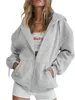 Fashion Gray Zip Up Sweatshirt Women Autumn Winter Jacket Clothes Hoodies Daily Pockets Long Sleeve Solid Versatile Lady Hoodies 2