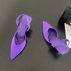Purple Slingback Sandals Woman Fashion Pinted Toe Slip-on Dress Pumps Ladies Elegant High Heel Party Shoes