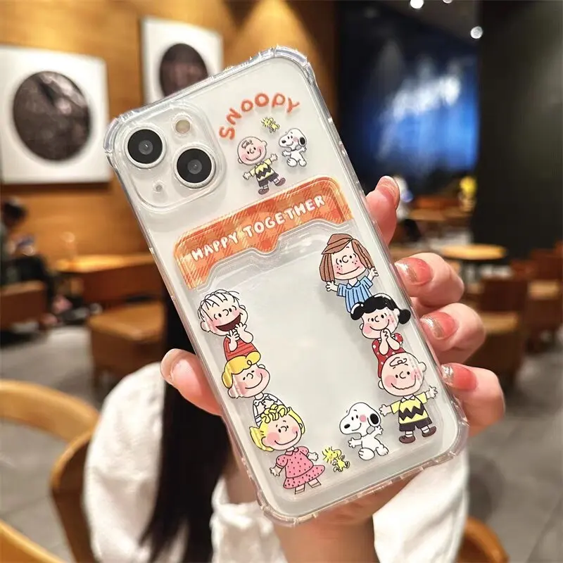 thumbnail image 1 of Funda con tarjetero para iPhone 16 Pro Max 11 12 13 14 15 Pro Max 12 13 Mini 16 Plus XR con diseño de astronauta Snoopy Charlie Brown, 1 of 5