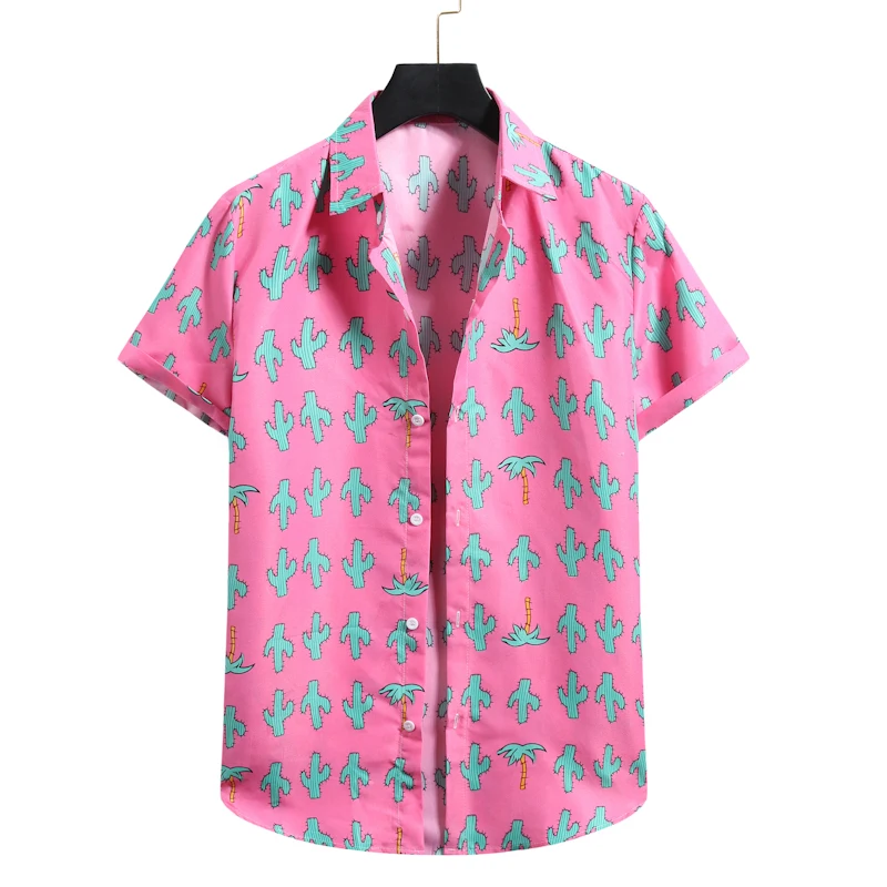 Camisa Hawaiana Rosa Floral Para Hombre, Camisa Masculina Formal De Manga Corta Con Botones Para Playa, Talla Xxl, 2022