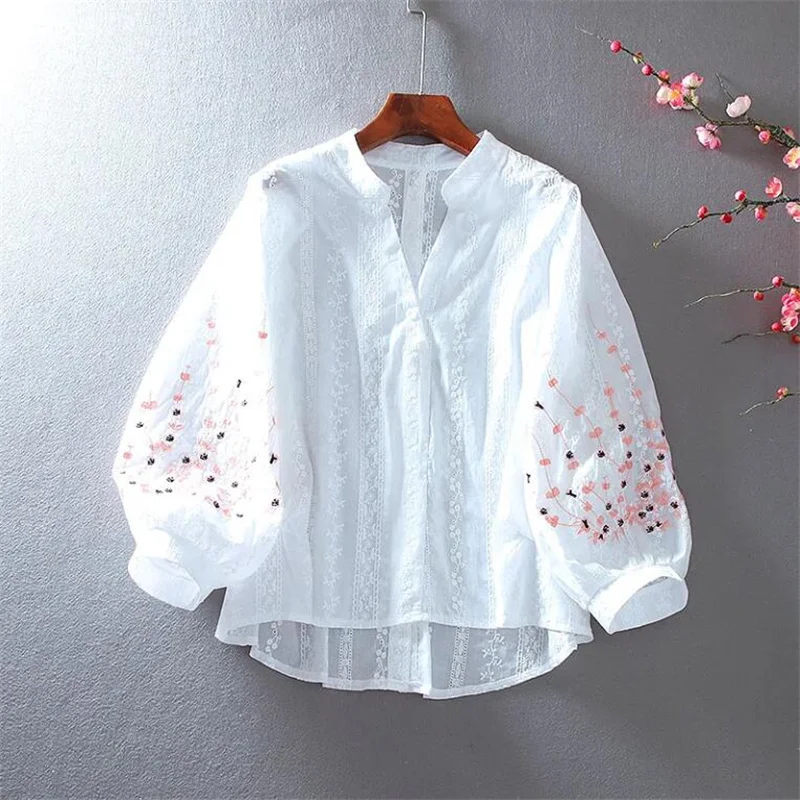 V-Neck Embroidered Blouse Main View