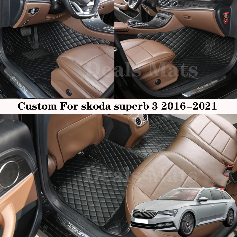 

Автомобильные коврики для Skoda Superb 3 2016-2021, кожаные всесезонные водонепроницаемые коврики, аксессуары для ковров на заказ