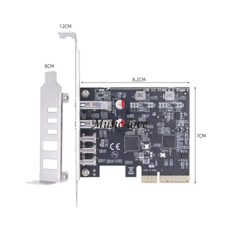 3포트 2A 유형 C 및 2포트 1A 유형 A 203A를 갖춘 PCIE 4X 10Gbps USB 확장 카드