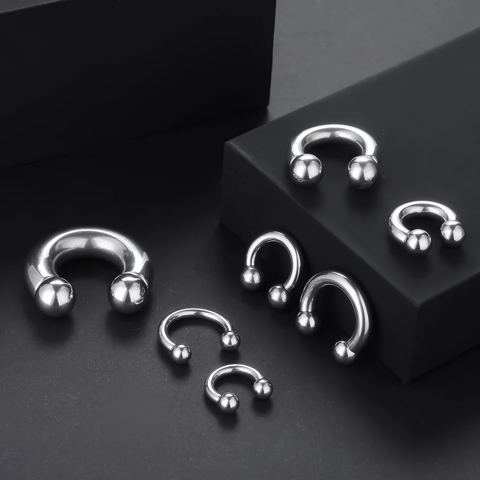 Steel Big Large Size Horseshoe Ring Nose Piercing Ear Expander BCR Hoop Earring Septum 12-00G Male Intimate Body Jewelry 1Pc/lot