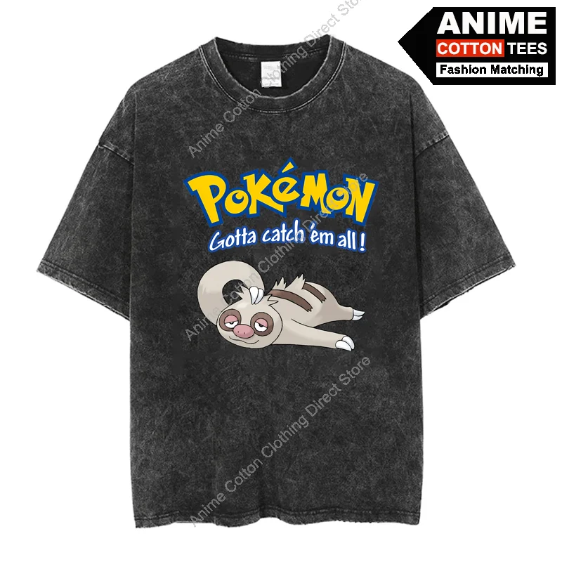

Pokemon Slakoth T Shirt Cartoon Anime Cute Elf Print Clothes Tops Y2k Harajuku Casual Unisex Oversized Loose T-shirt Cotton Tees