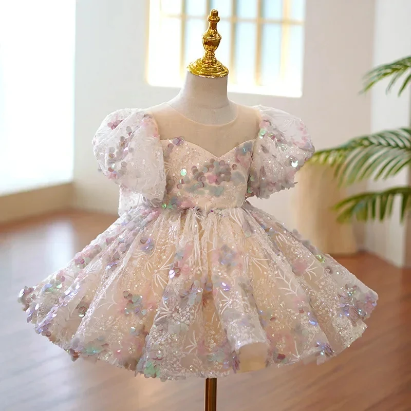 Children Evening Dresses for Girls 3 12 14 Years Kids Birthday Party Luxury 2022 Fluffy Ball Gown Wedding Prom Formal Lace Dress 4