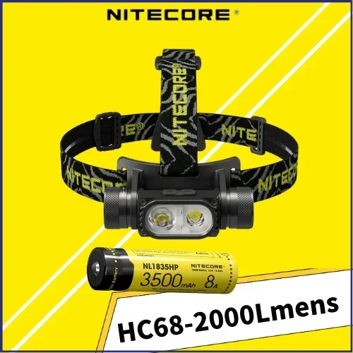 

Высокопроизводительный двухлучевой налобный фонарь NITECORE HC68 2000 люмен с аккумулятором 8A NL1835HP