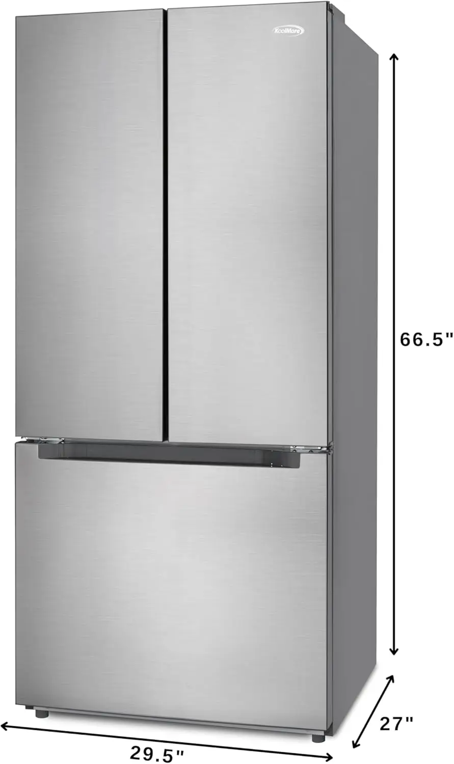 30-Inch and 18.5 cu. ft. Counter Depth French Refrigerator with Three Doors and Deep Freezer in Stainless-Steel, Silver 4
