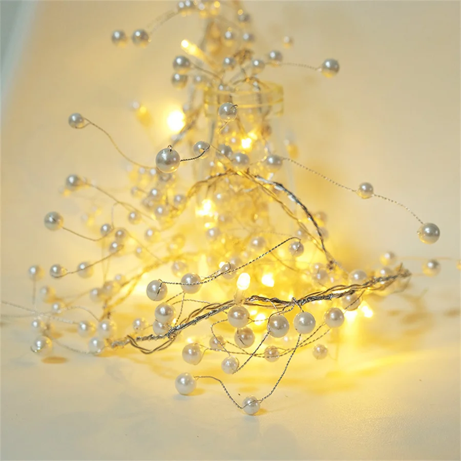 

Ocean Pearl Beads String Lights 2M 20LED Lights Battery Powered White Pearl Fairy Garland For Wedding Birthday New Year DIY Home