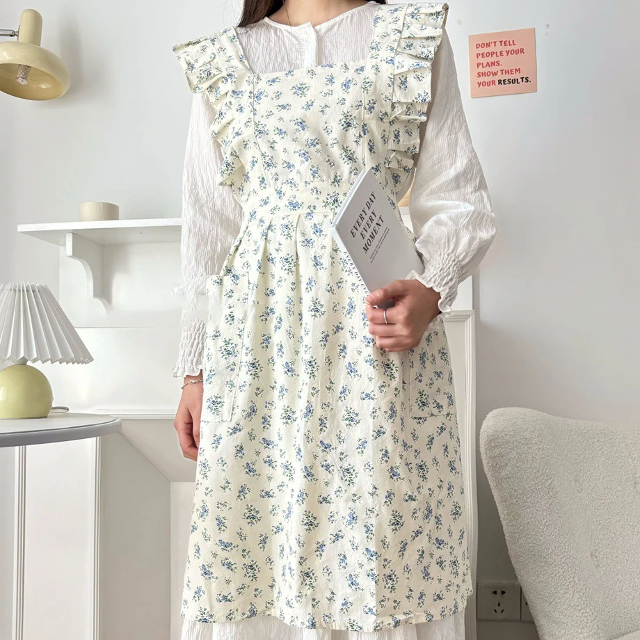 Korean Style Fresh Floral Apron with Ruffled Edges Ladies' Home Kitchen Baking Workwear Cross Straps Anti Drop Cotton Apron - AliExpress 15 Korean Style Fresh Floral Apron with Ruffled Edges Ladies' Home Kitchen Baking Workwear Cross Straps Anti Drop Cotton Apron - AliExpress 15