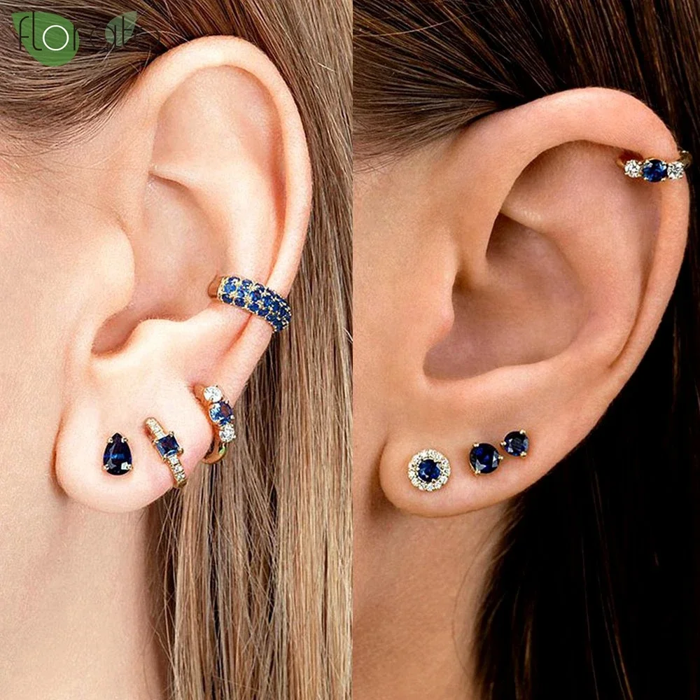 925 Sterling Silver Needle Mysterious Blue Crystal Pendant Earrings Fashion Hoop Earrings for Women Premium Luxury Jewelry Gifts 6