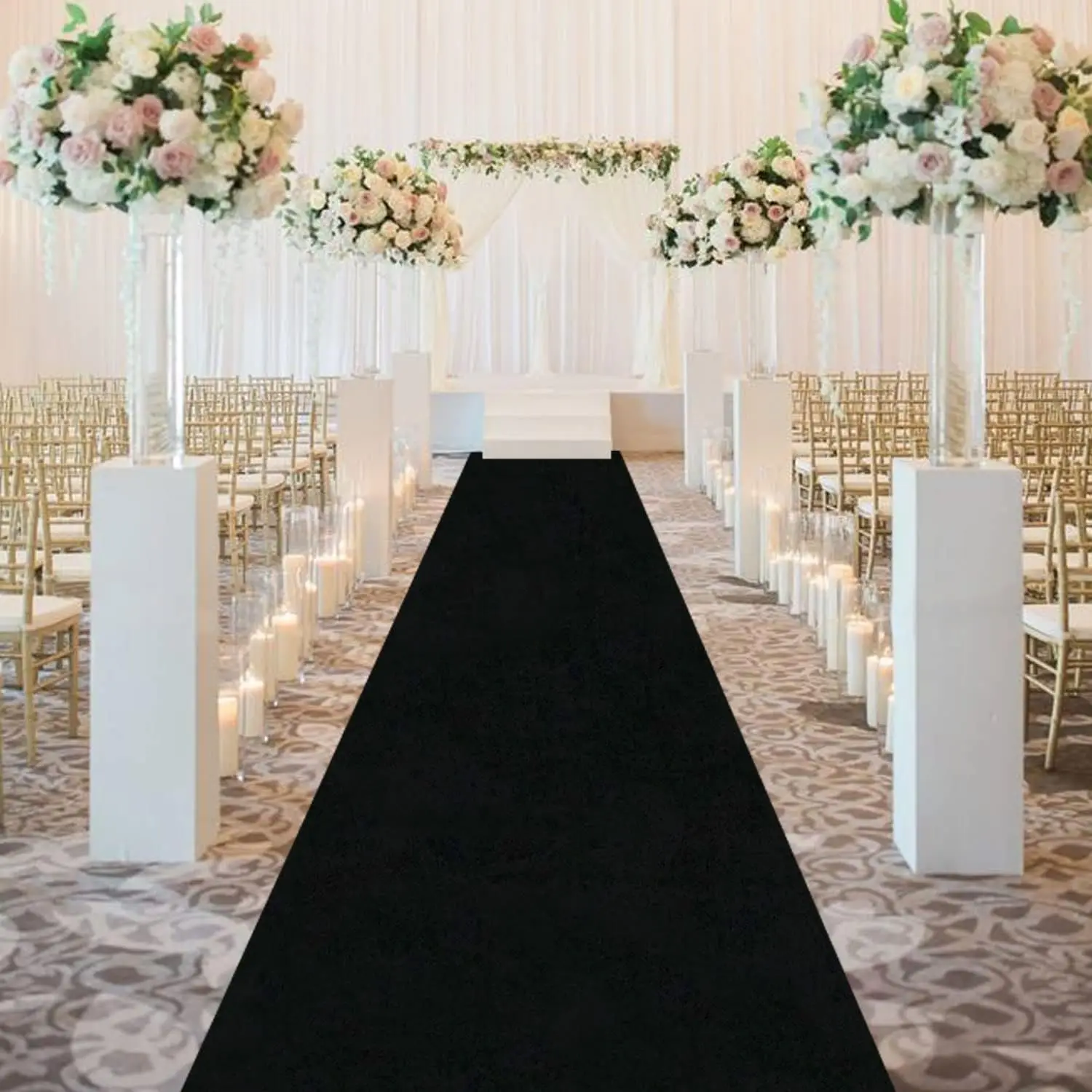 Hotel Anti Slip Black Aisle Carpet, Art Performance Carpet, Banquet Party Decoration Wedding Ceremony Carpet