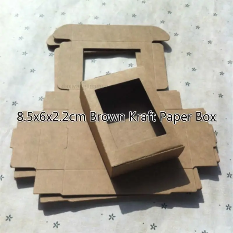 

100pcs 8.5x6x2.2cm Blank Kraft Paper Box with Window Handmade Soap Box Jewelry Cookies Gift Candy Box Wedding Party Decoration