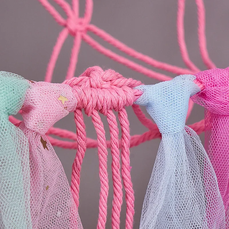 Handwoven Cotton Rope Triangle Toy Net Pocket Colorful Tassel Toy Storage Wall Pocket Cross-Border Crafted Organizer