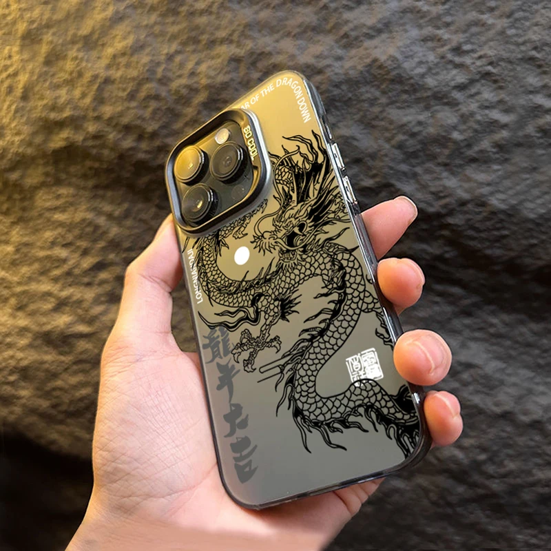 Luxury Dragon Totem Anti-drop Armour Case For iPhone 15 Pro Max 15 14 13 12 11 Pro XR XS 7 8 Plus Lens protect plating Cover