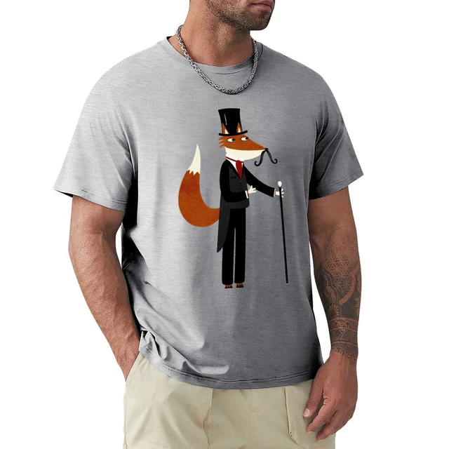 Gentleman Fox nimmt einen Spaziergang T-Shirt leere T-Shirts schwarze T- Shirts Jungen T-Shirts übergroße T-Shirt einfache schwarze T-Shirts Männer  - AliExpress