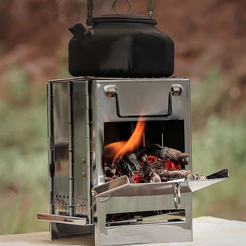 Fire Wood Heater Folding Stove Portable Barbecue Grill Outdoor Picnic Cooking Supplies With Handle Heat Camping Equipment
