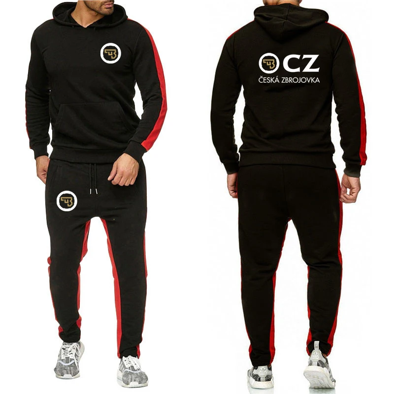 2023 Spring Autumn CZ Ceska Zbrojovka Czech Firearms Logo Printing Hooded Pullover Hoodies+Drawstring Sweatpants Solid Color Set