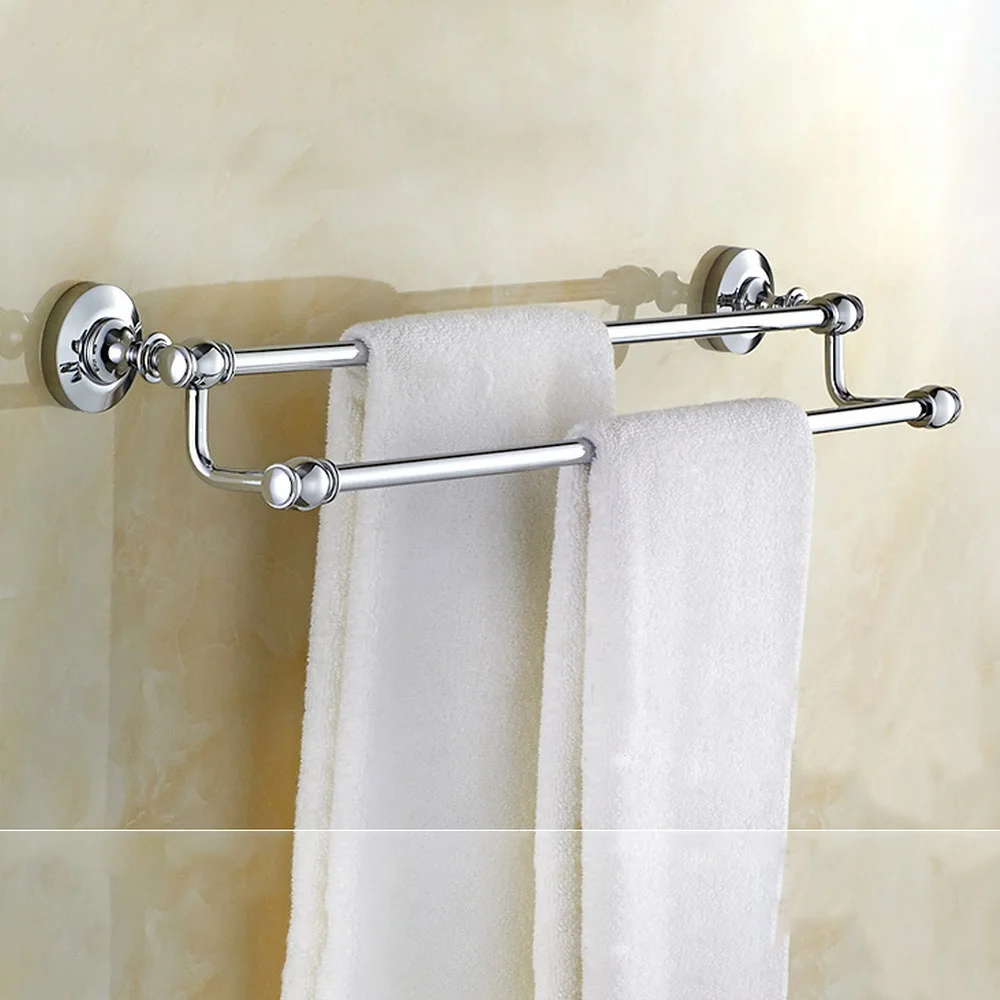 Chrome Brass Finish Bathroom Accessory Double Towel Bar Towel Rail Holder 60cm tba802