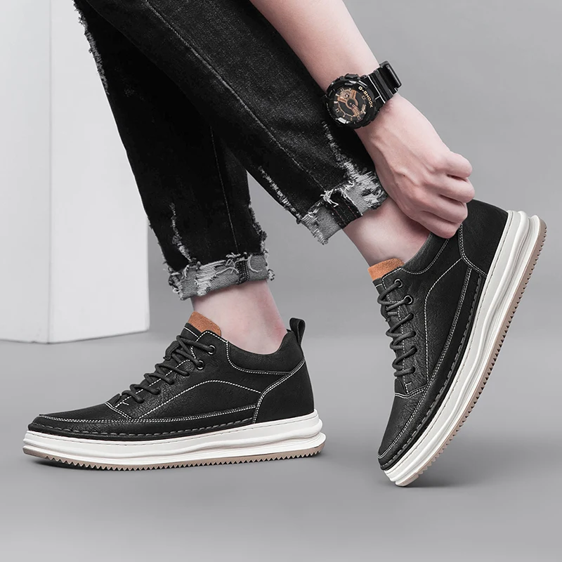 

High Quality Men Casual Shoes 6CM Man Board Shoes Hidden Heel Outdoor Lace Up Man Sport Shoe Comfortable Breathable Casual Shoes