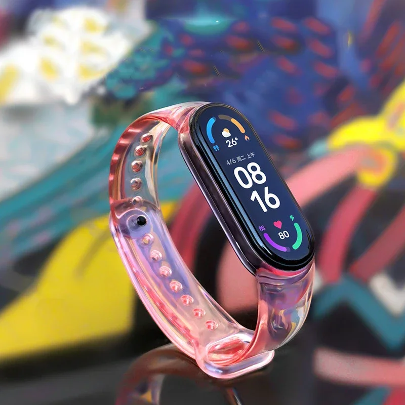 Odbarvení řemen pro Xiaomi mi pás 7 6 5 4 3 silikon průhledná barva chang pásek hodinek pro miband6 7 5 4 náramek náramek